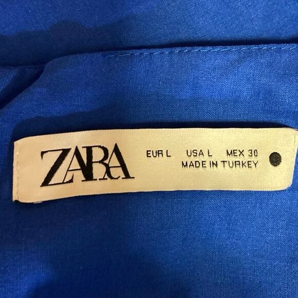 Zara Blue Sleeveless Halter Ruched Pencil Bodycon Midi Formal Cocktail Dress L - Picture 6 of 7